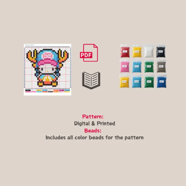 Chopper Kitty Pixel Pattern Fuse Bead Kit  | Cute DIY Perler Beads Set