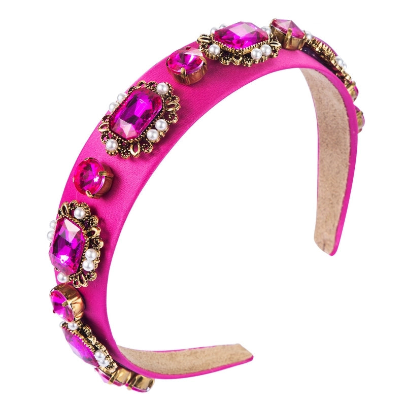 Women’s Casual Elegant Classic Style Color Block Alloy Cloth Inlay Rhinestones Glass Hair Band
