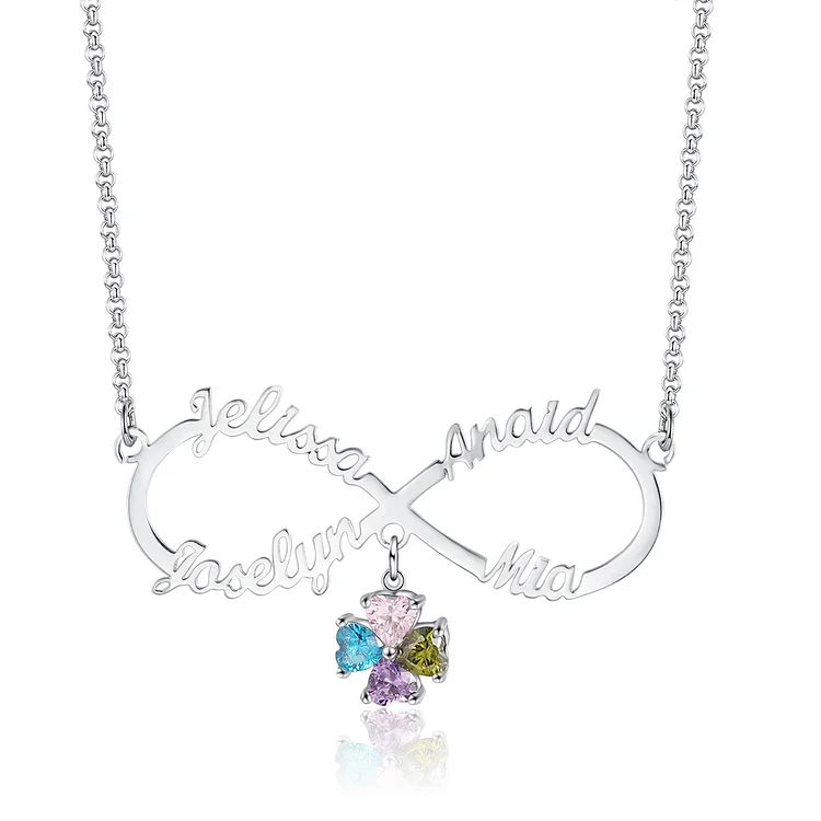 Personalized Infinity Name Necklace with 4 Birthstones Family Necklace