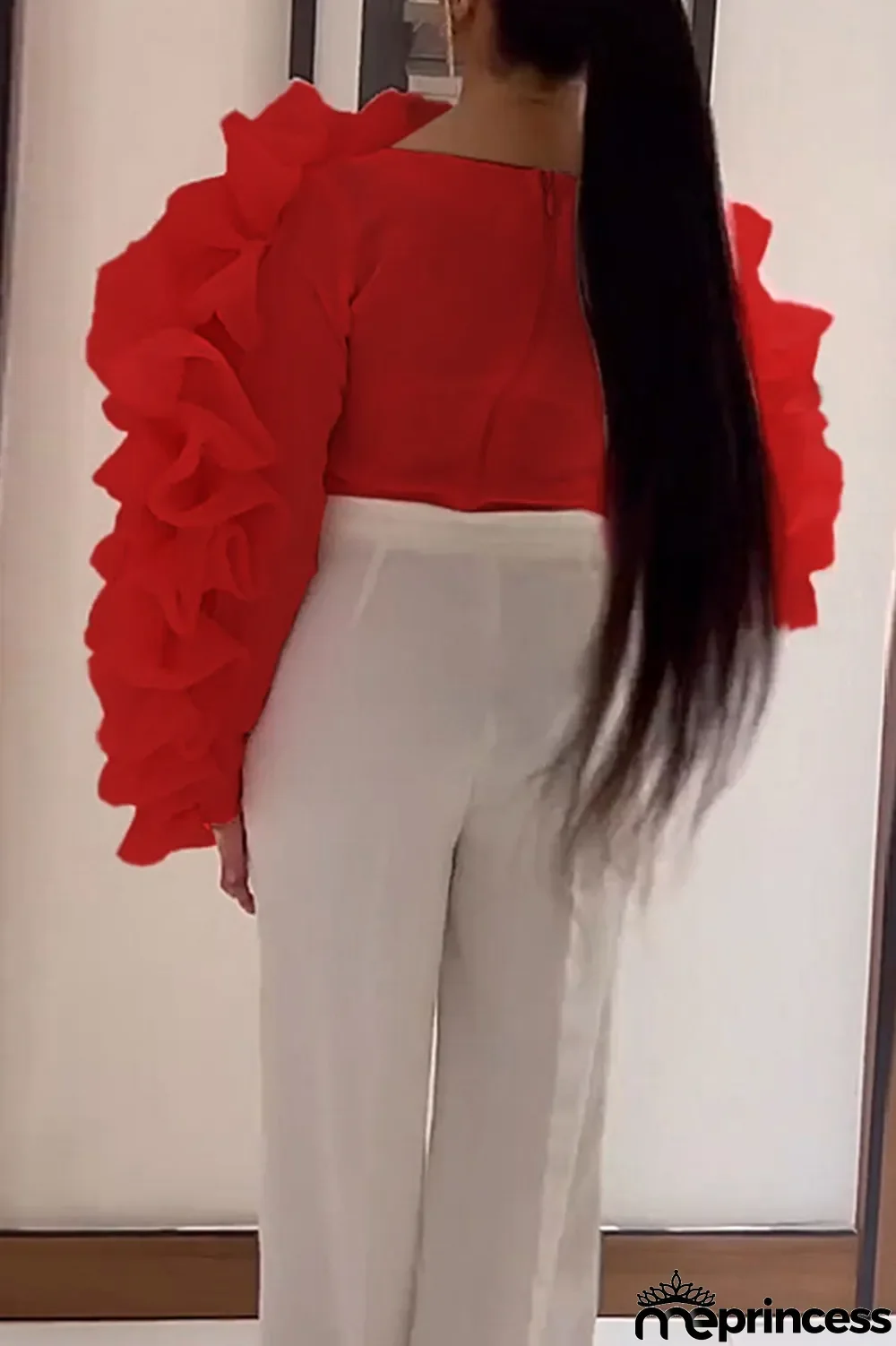 White Elegant Solid Patchwork Appliques O Neck Tops