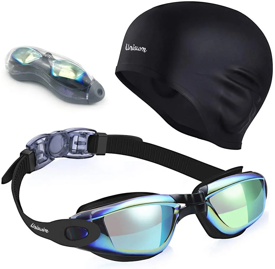 Swimming Goggles Swim Cap Set, Professional Swim Goggles for Women Men No Leaking Anti Fog UV Protection Clear Wide View