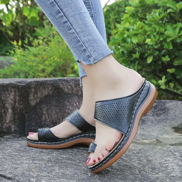Yyvonne Slope Sandals Women Retro Bohemian Windy Large Women's Shoes Toe Sandals High Sense