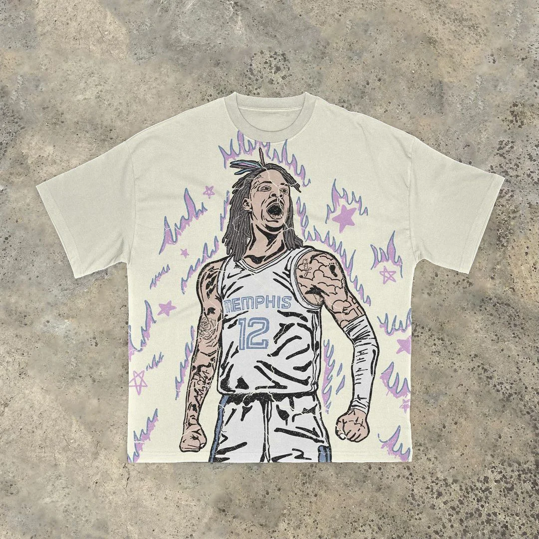 Tide brand retro fashion hip-hop print short-sleeved T-shirt