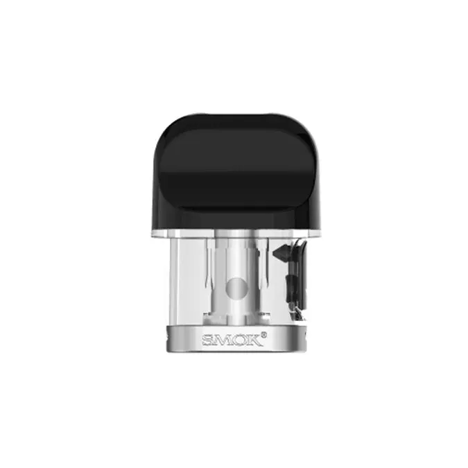 SMOK Novo X replacement pod with black top, clear body, and silver base with SMOK logo.