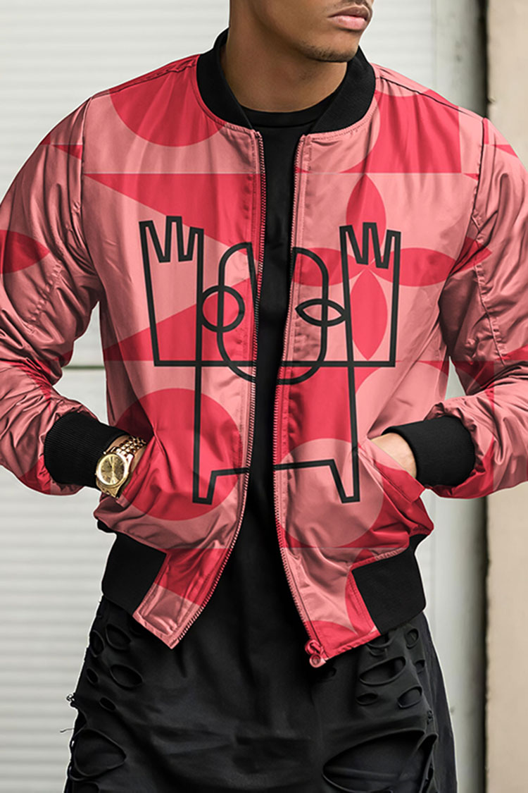 Crew Neck Geometric Contrast Line Art Jacket