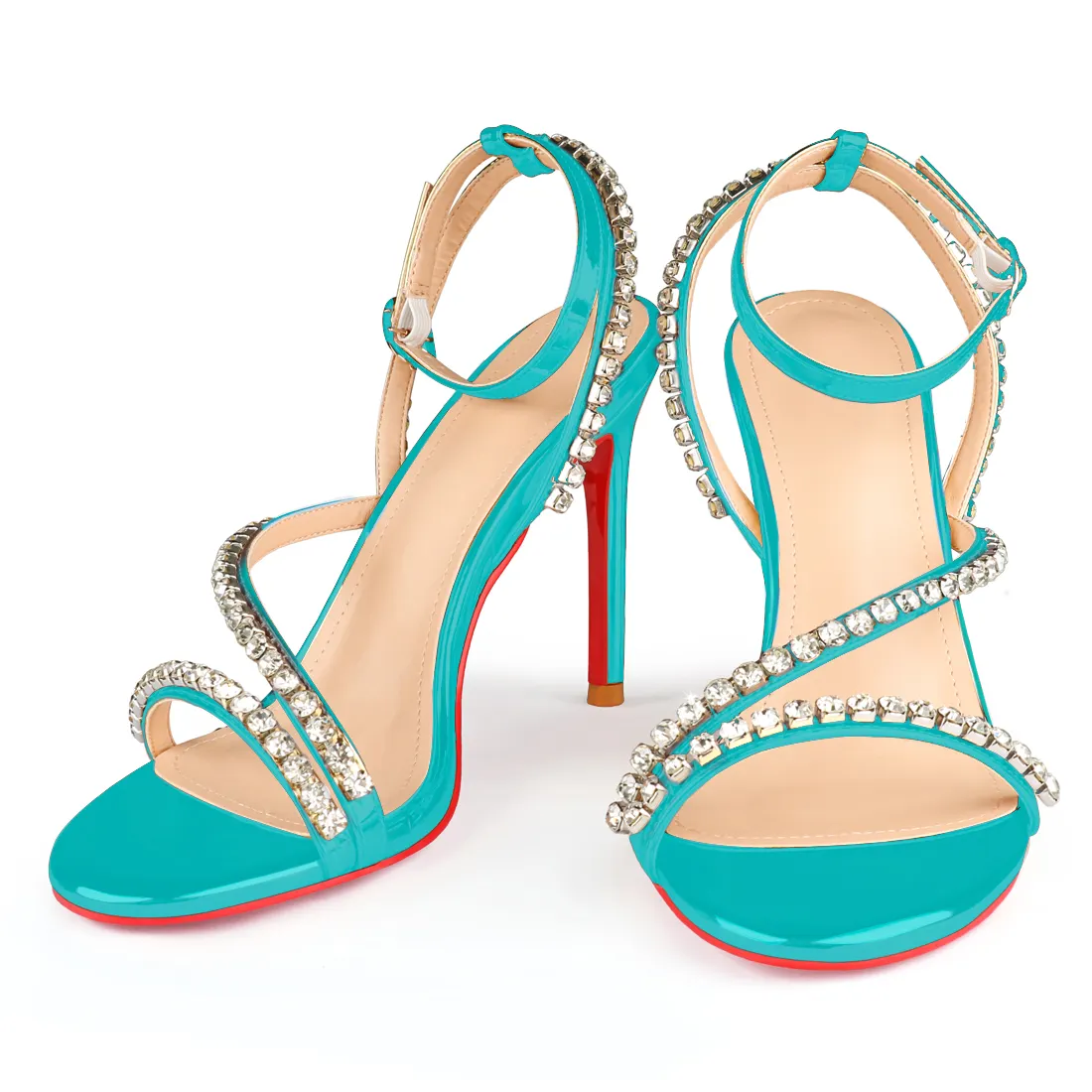 100mm Rhinestone Spotlight Wavy Straps Sandals Red Bottom Stilettos-vocosishoes