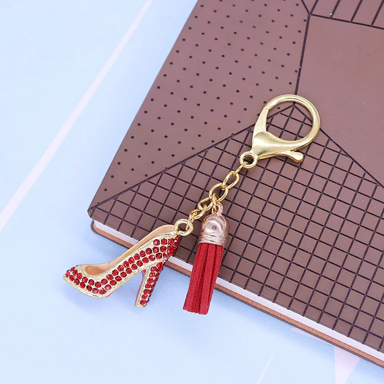 Women Bag Decorate Jewelry Custom New Trendy 3D Design Sparking Red Diamond Delta Lady Shoe Pendant Tassel Key Chain