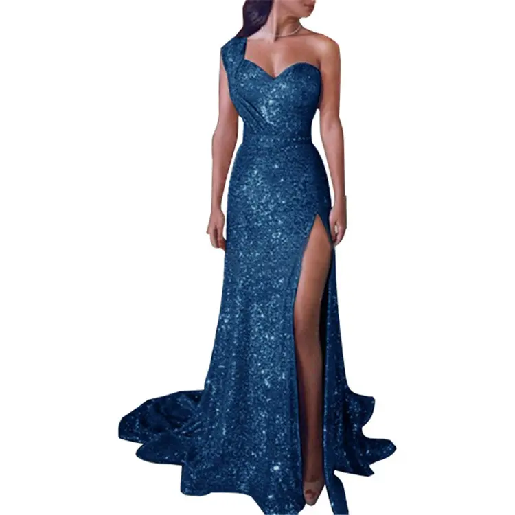 Charming One Shoulder Mermaid Evening Dress Slit With Sequins | Ballbellas