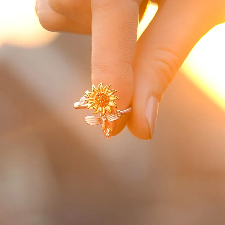 For Granddaughter - S925 You are My Sunshine Rotating Sunflower Ring