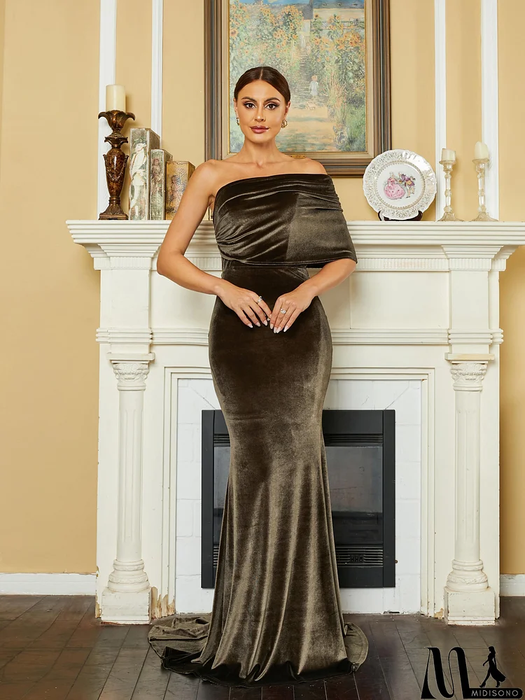 Strapless Backless Mermaid Off Shoulder Pleated Evening Dress RM20104