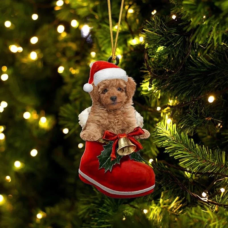 VigorDaily Brown Poodle In Santa Boot Christmas Hanging Ornament SB046