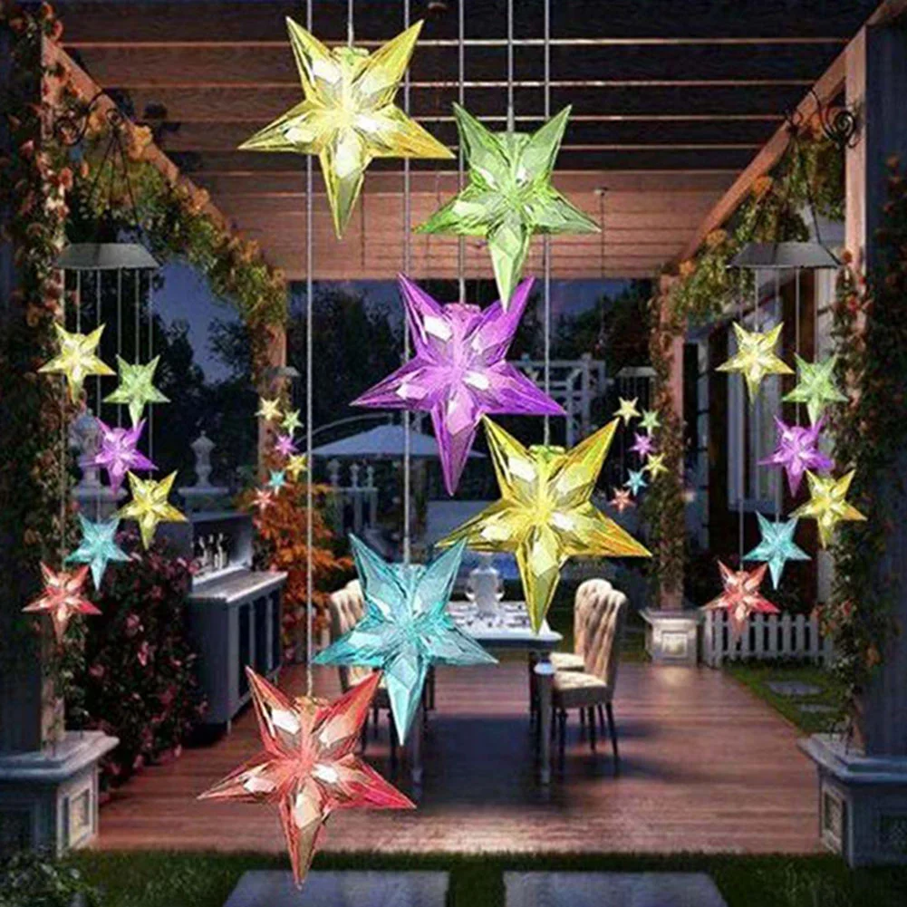 Solar Color Changing Wind Chime Lamps Star Moon Pendant Garden Light (A)