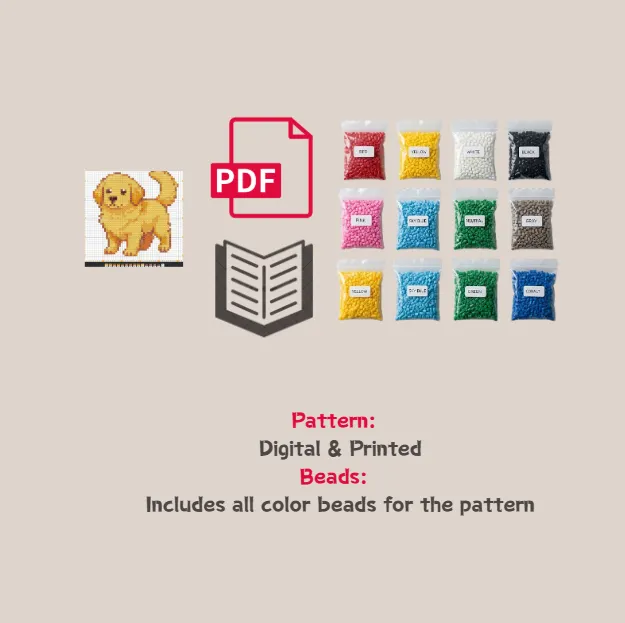 Golden Retriever Pattern Fuse Bead Kit  | Cute DIY Fuse 1472 Beads Set