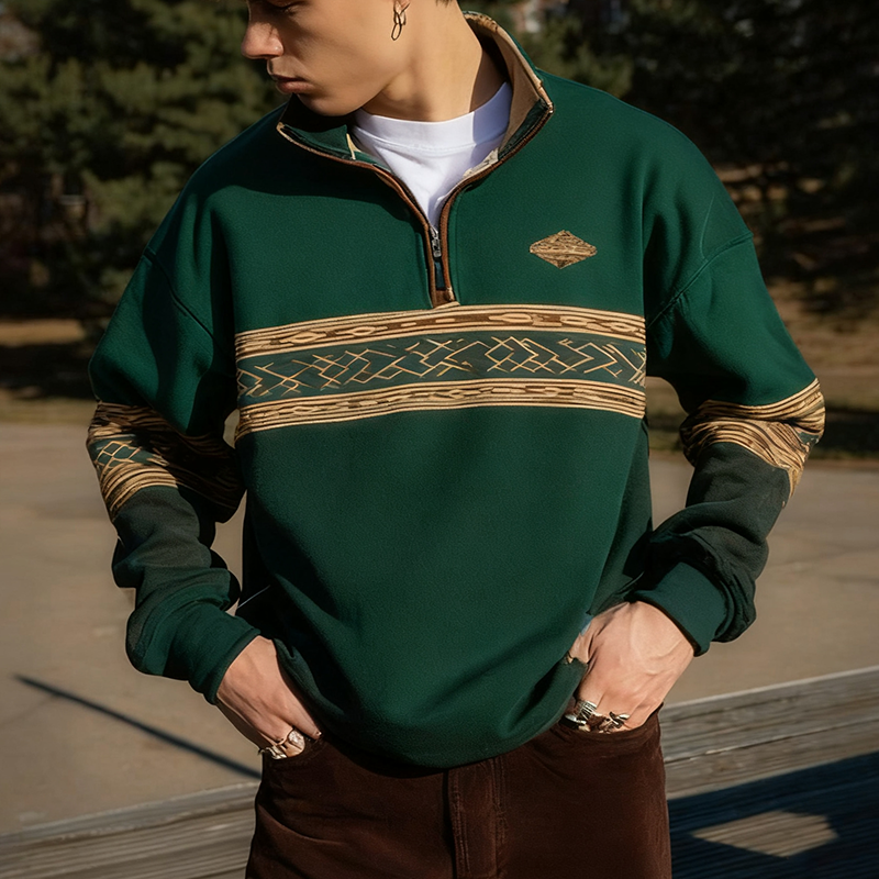  Stylish Half-Zip Pullover with Geometric Patterns for Men