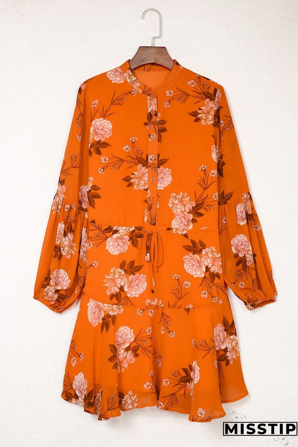 Vintage Floral Print Drawstring Flowy Dress