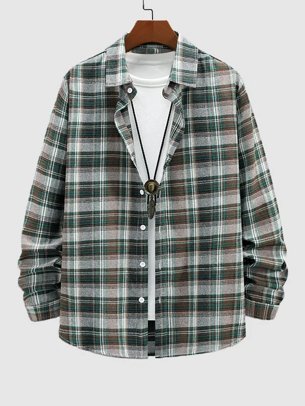 Men's Classic Plaid Wool Blend Versatile Long Sleeve Shirt