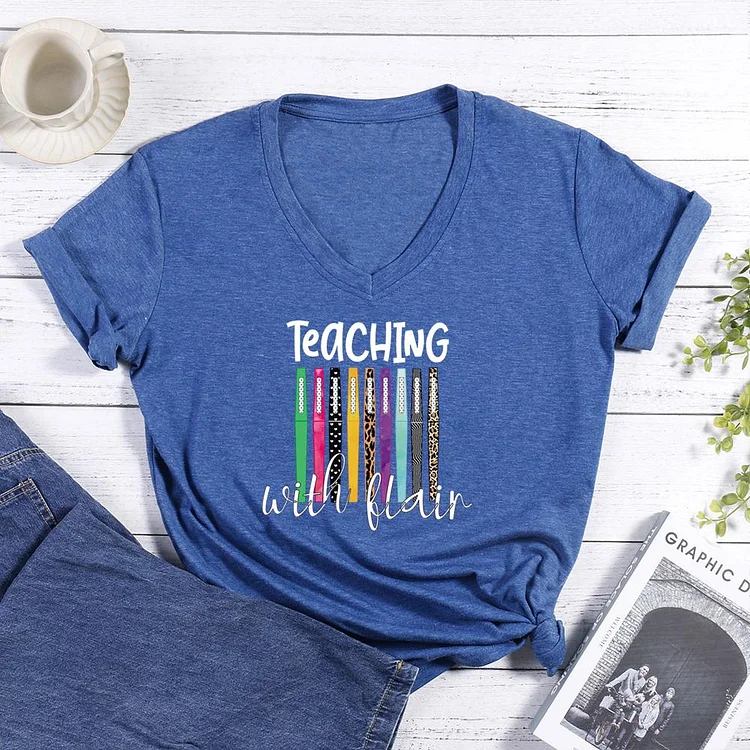 Womens Teaching with flair tshirt flair Pen, Teacher Gift T-Shirt