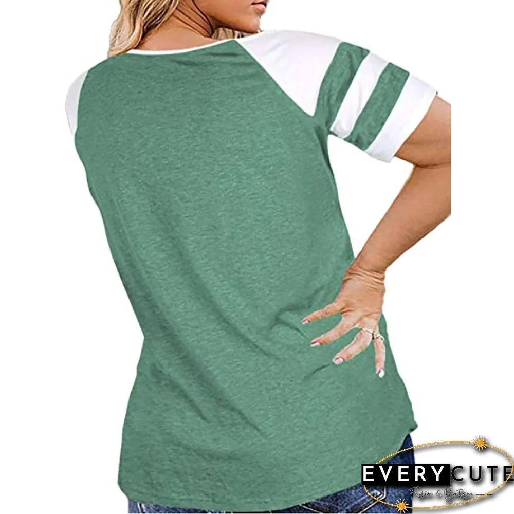 Light Green Raglan Short Sleeve Plus Size Tops
