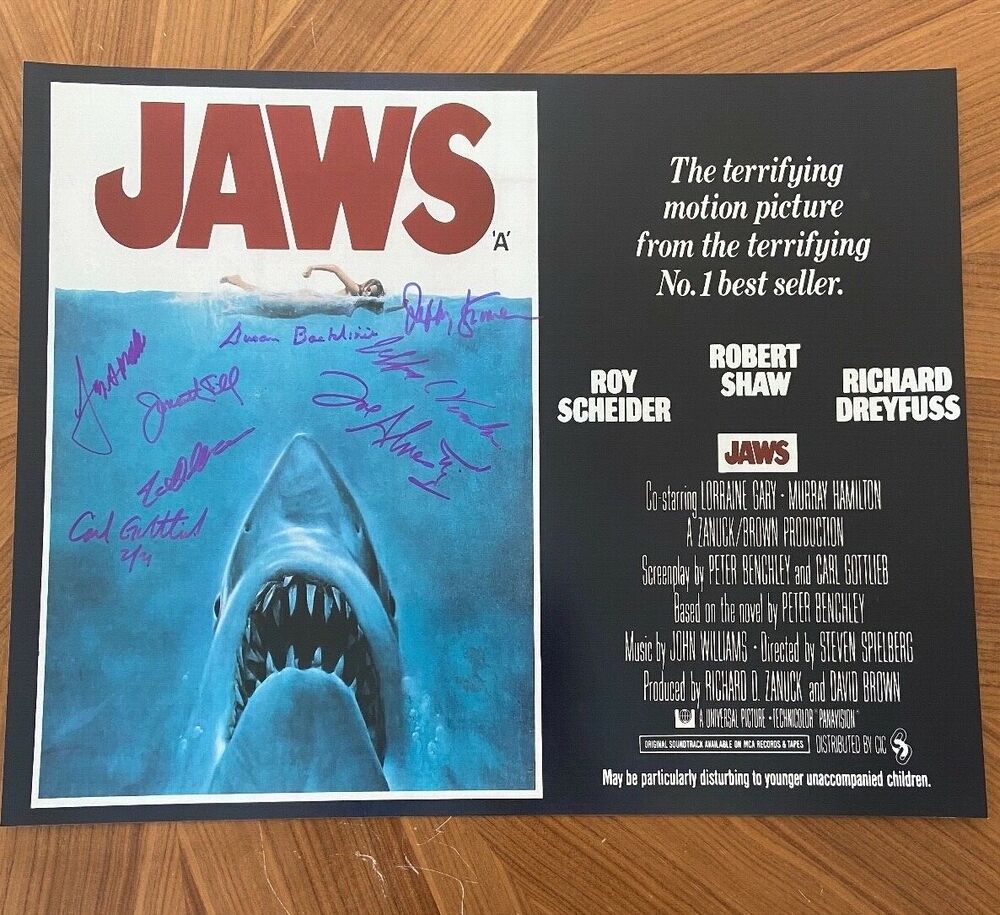 * JAWS * signed 16x20 Photo Poster painting * BACKLINIE, KRAMER, GOTTLIEB +5 MORE * PROOF * 1