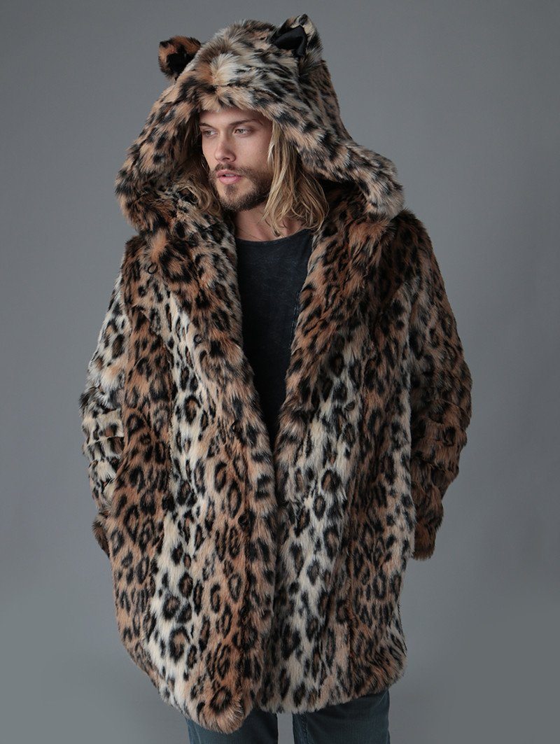 Men's Hooded Leopard Mink Warm Coat