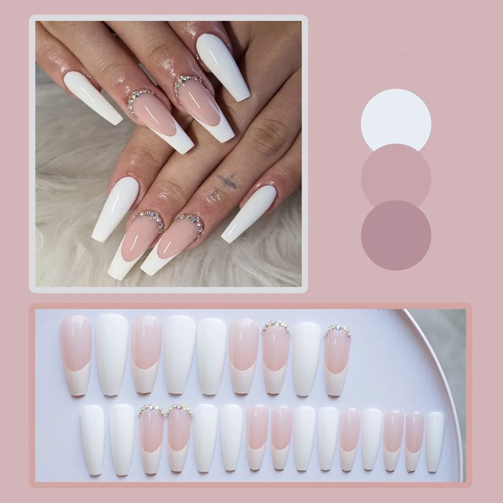 24pcs/Box Detachable Marble Long Coffin False Nails Wearable Ballerina Acrylic Fake Nails Full Cover Nail Tips Press On Nails