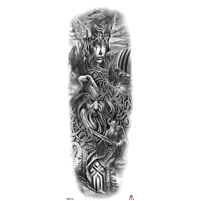 Sdrawing Arm Temporary Tattoos Sleeve for Men Women Realistic Fake Tatoo Warrior Lion Mechanical Skull Wolf Rose Tatto Sticker Totem