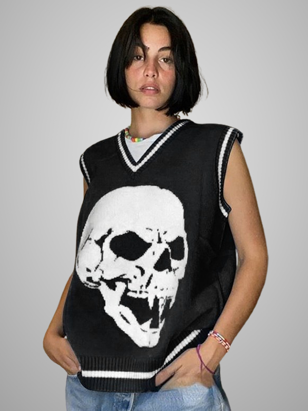 V-Neck Skull Sweater Vest