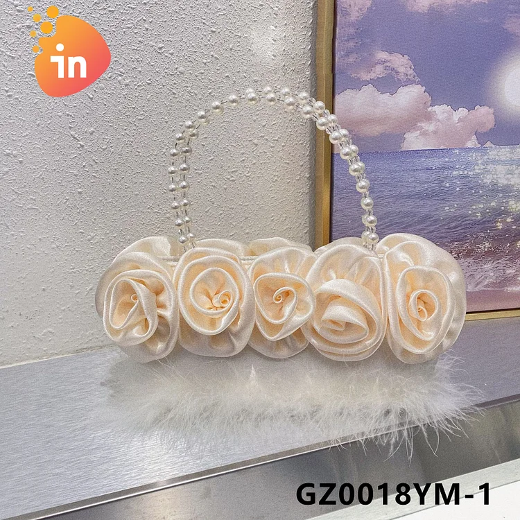 Luxury 2024 Women'S Bridal Wedding Purse The Bucket Bag Party Prom Silk Pearl Hand Woven Beaded Clutch Bag Fluffy Makeup Bag-GZ0018YM
