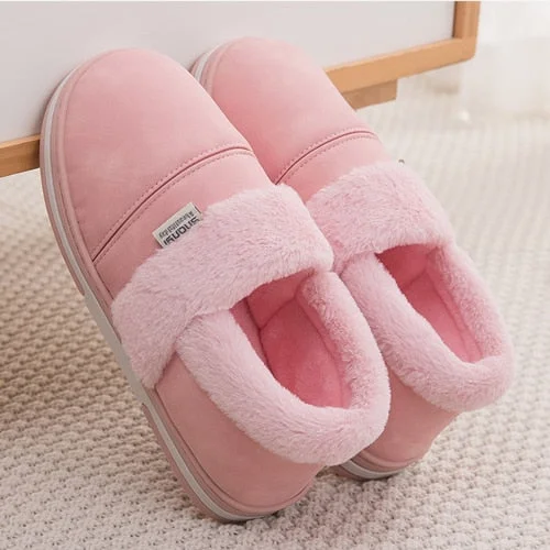 Winter Slippers Men Waterproof PU Leather Slippers Platform Velvet Fur Slippers Warm Home Slippers for Men Soft Comfy Shoes Male