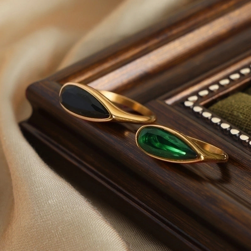 Casual Glam Minimalist Geometric Glass Titanium Steel Glass 18K Gold Plated Plating Inlay Rings