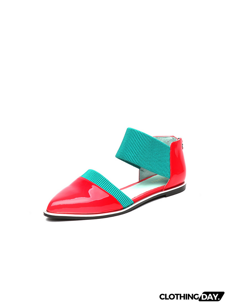 JADY ROSE | POINTED LEATHER ANKLE-STRAP FLAT - RED