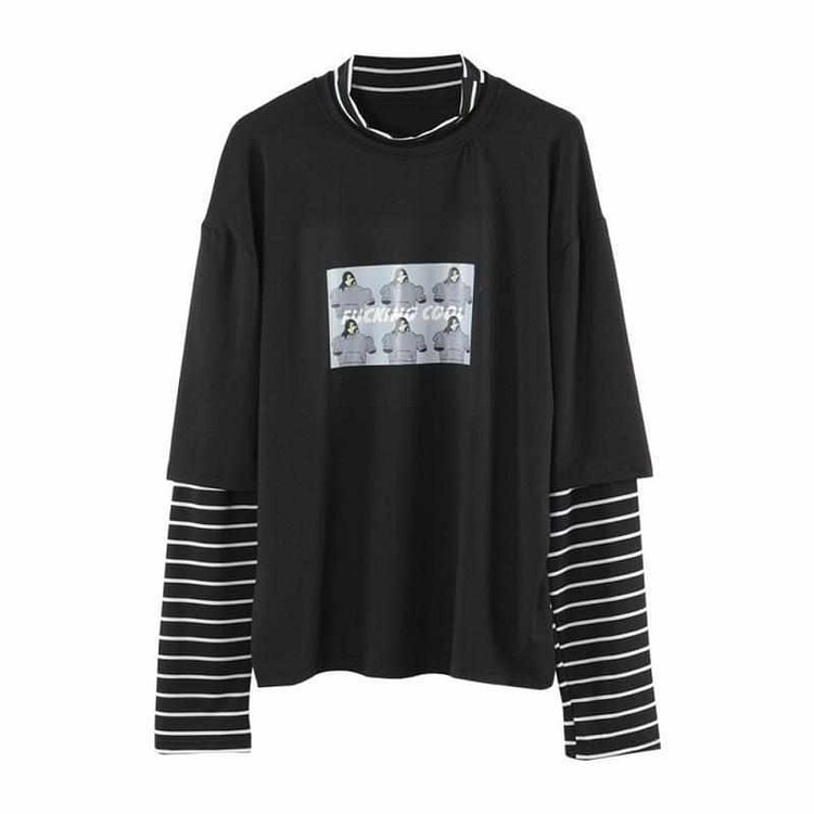 Six Girls Print 2-Piece Stripe Shirt