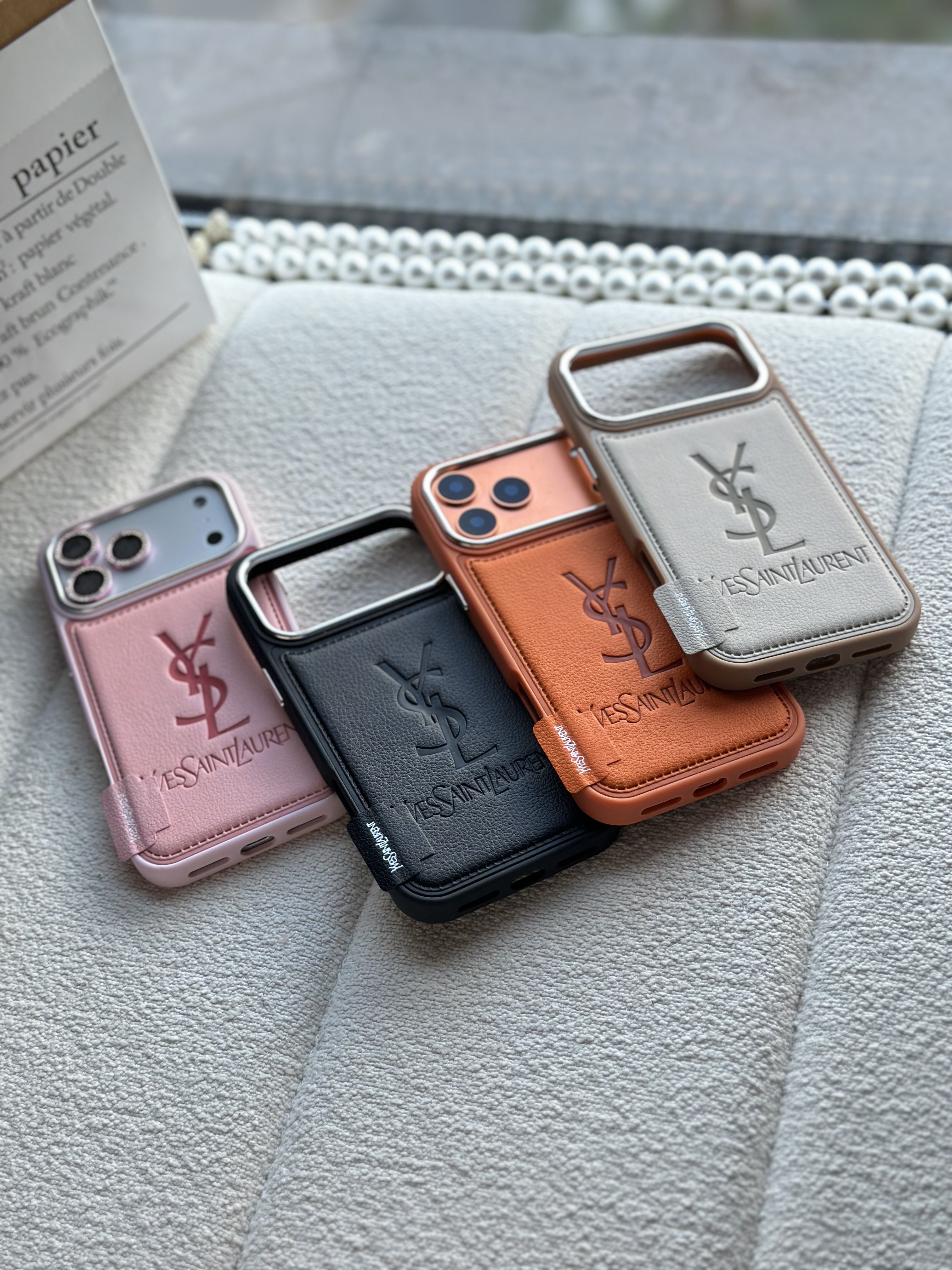 YSL Premium Leather Embossed Apple iPhone Cases