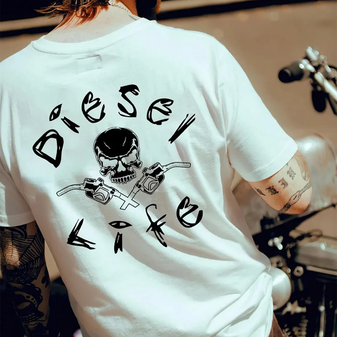 DIESEL LIFE Skull White Print T-Shirt