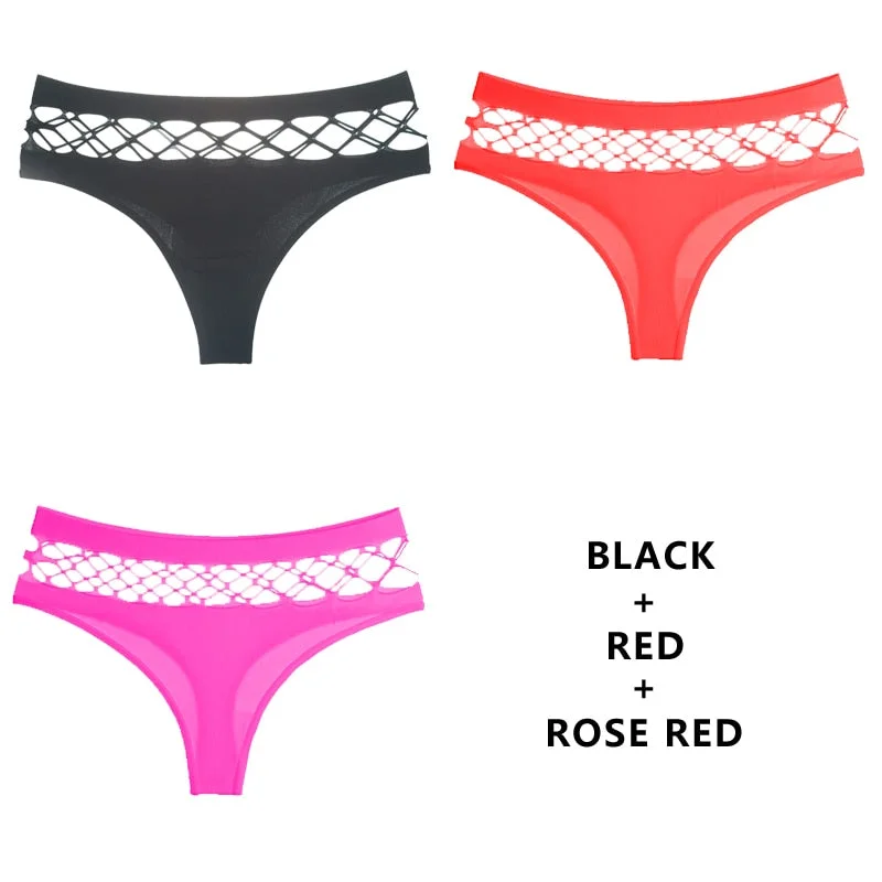 TERMEZY 3Pcs/Lot Hollow Out Lingerie Europe Seamless Sexy Panties Women  Elasticity Underwear Temptation Middle-waist G String