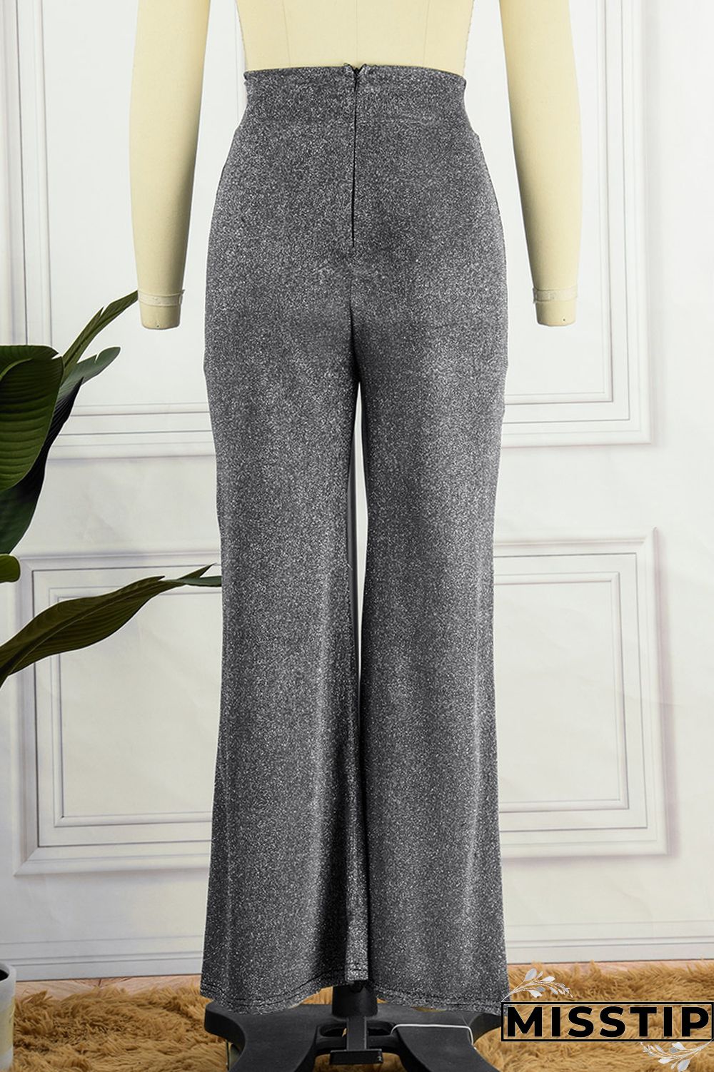 Silver White Casual Solid Patchwork High Waist Wide Leg Solid Color Bottoms