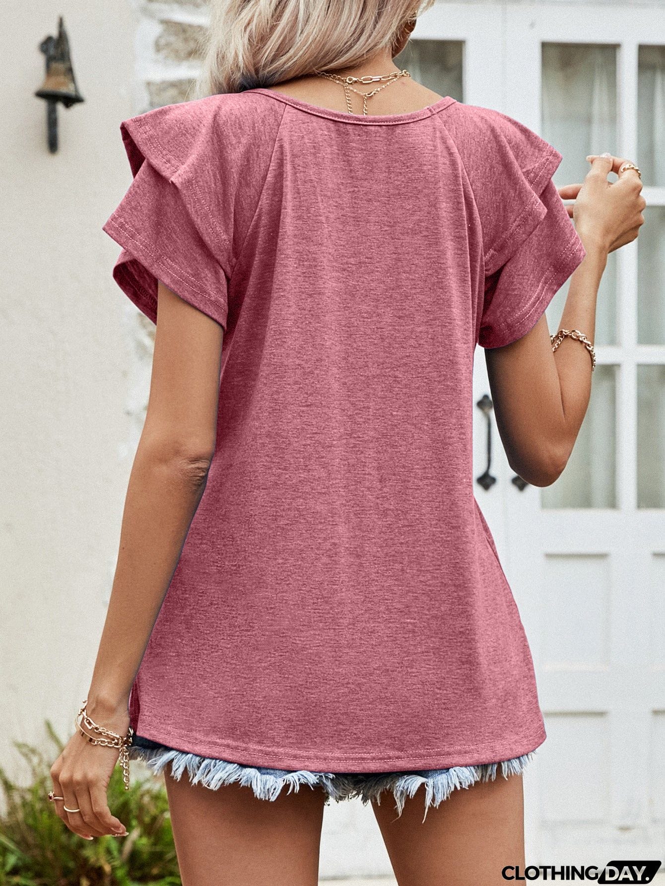 Layered Flutter Sleeve V-Neck Top
