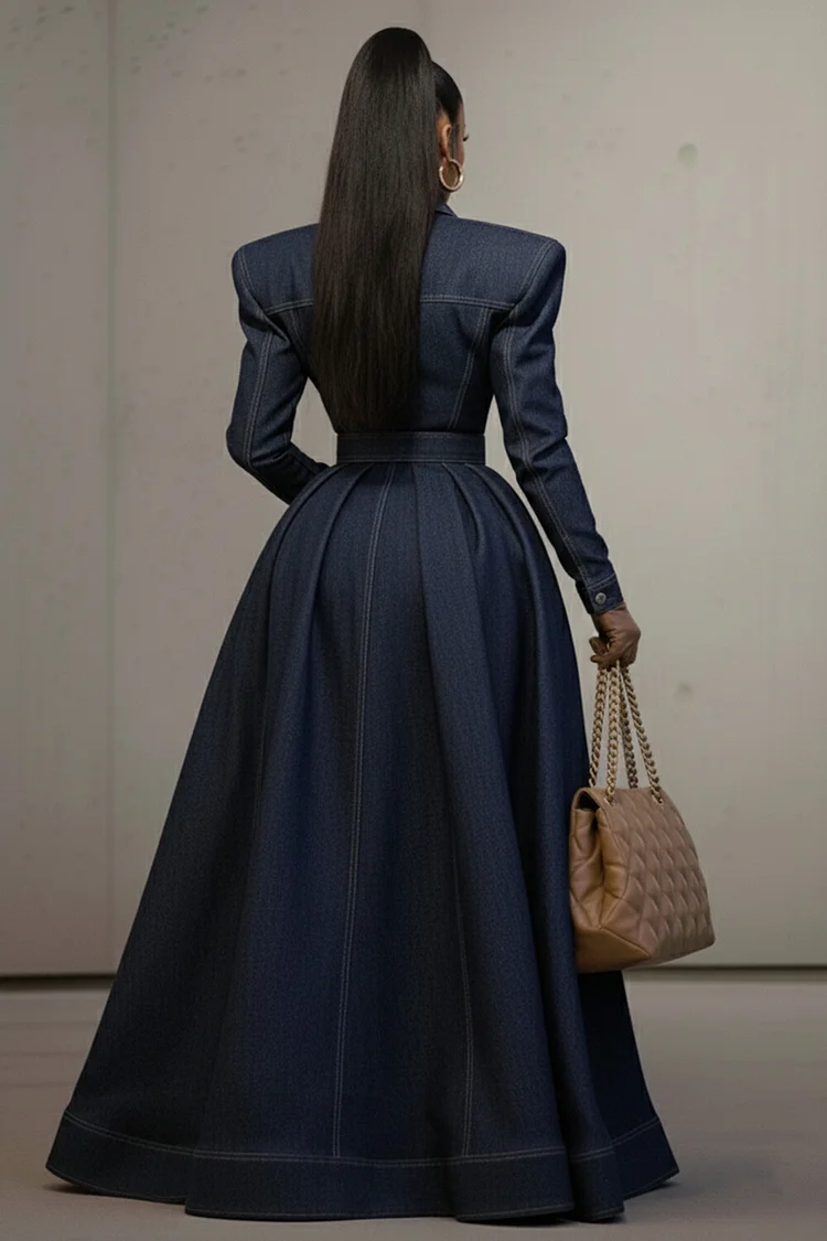 Unique High-Waisted Zippered Denim Maxi Skirt-Blue [Pre-Order]