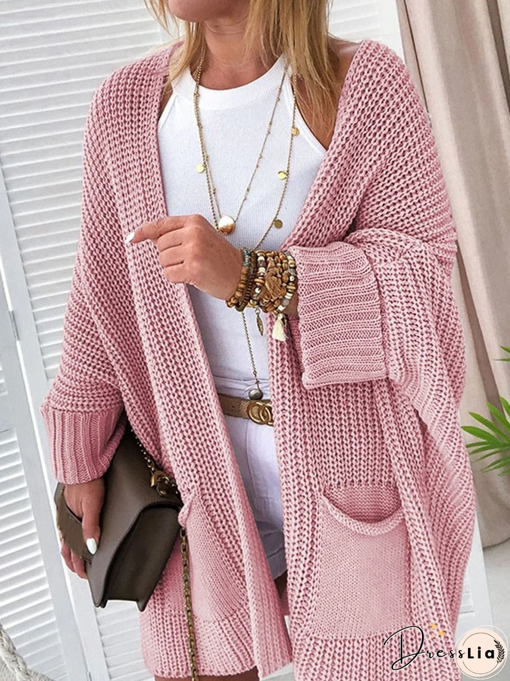 Cozy Pink Batwing Sleeve Knit Cardigan