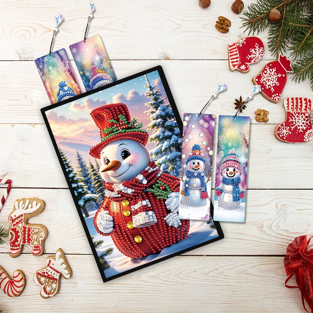 Snowman A5 Size Diamond Painting Notebook Set with 4Pcs Bookmark Holiday Gift