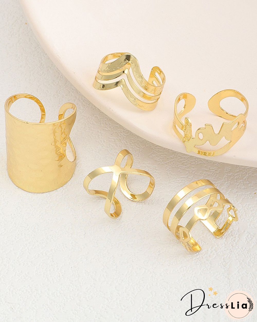 5PCS Love Pattern Metal Rings Set