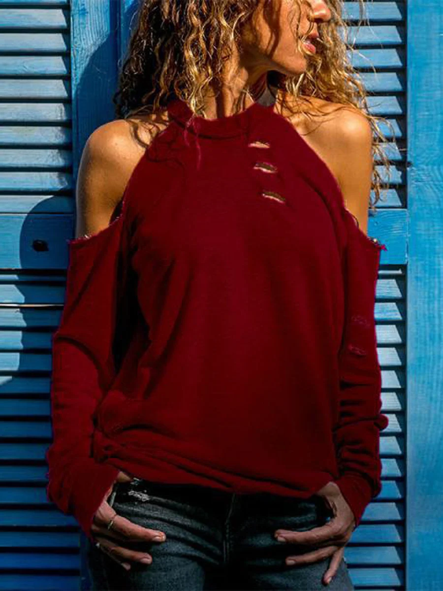 Hollow Out  Off-the-shoulder T-shirt