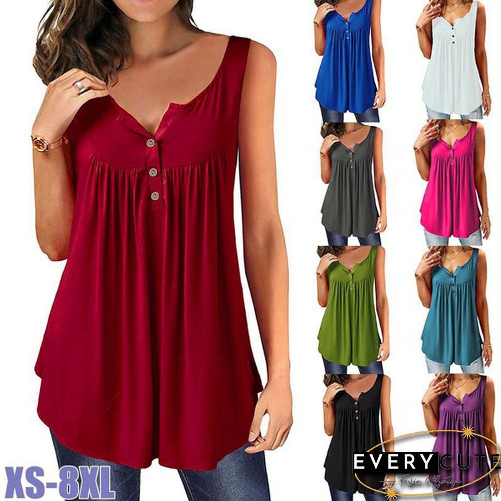 Fashion Women Clothes Spring Summer Casual Sleeveless Camisole Tops Solid Color Cotton Button-down Shirts Ladies Plus Size Loose Cami Tank Top Deep V-neck Halter Blouse