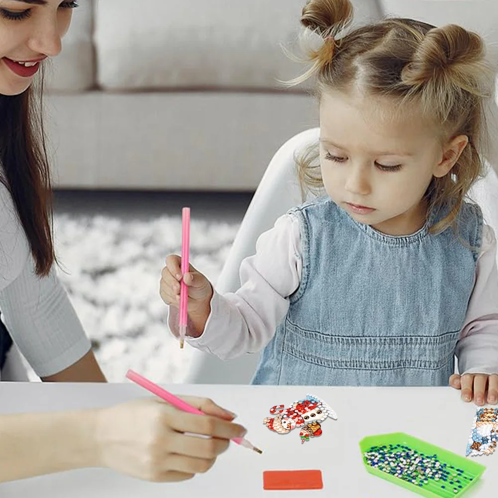 6 Pairs Double Sided Christmas Snowman Diamond Painting Earrings Jewelry