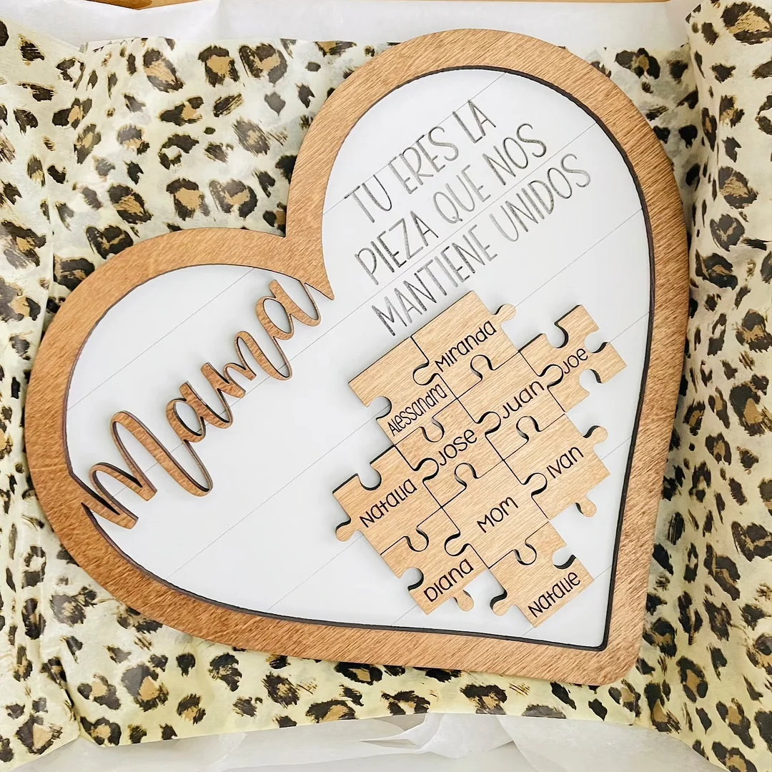 Personalized Heart Wooden Puzzle Frame Gift for Mom