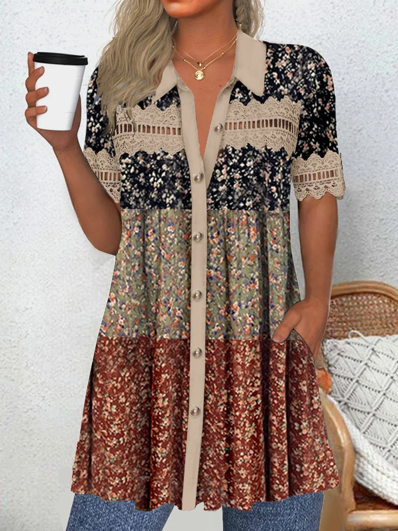 Women Half Sleeve V-neck Solid Color Dress