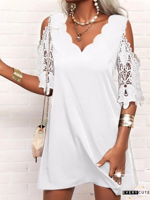 Dresses Wavy V-Neck Lace Off-Shoulder Dress for Women