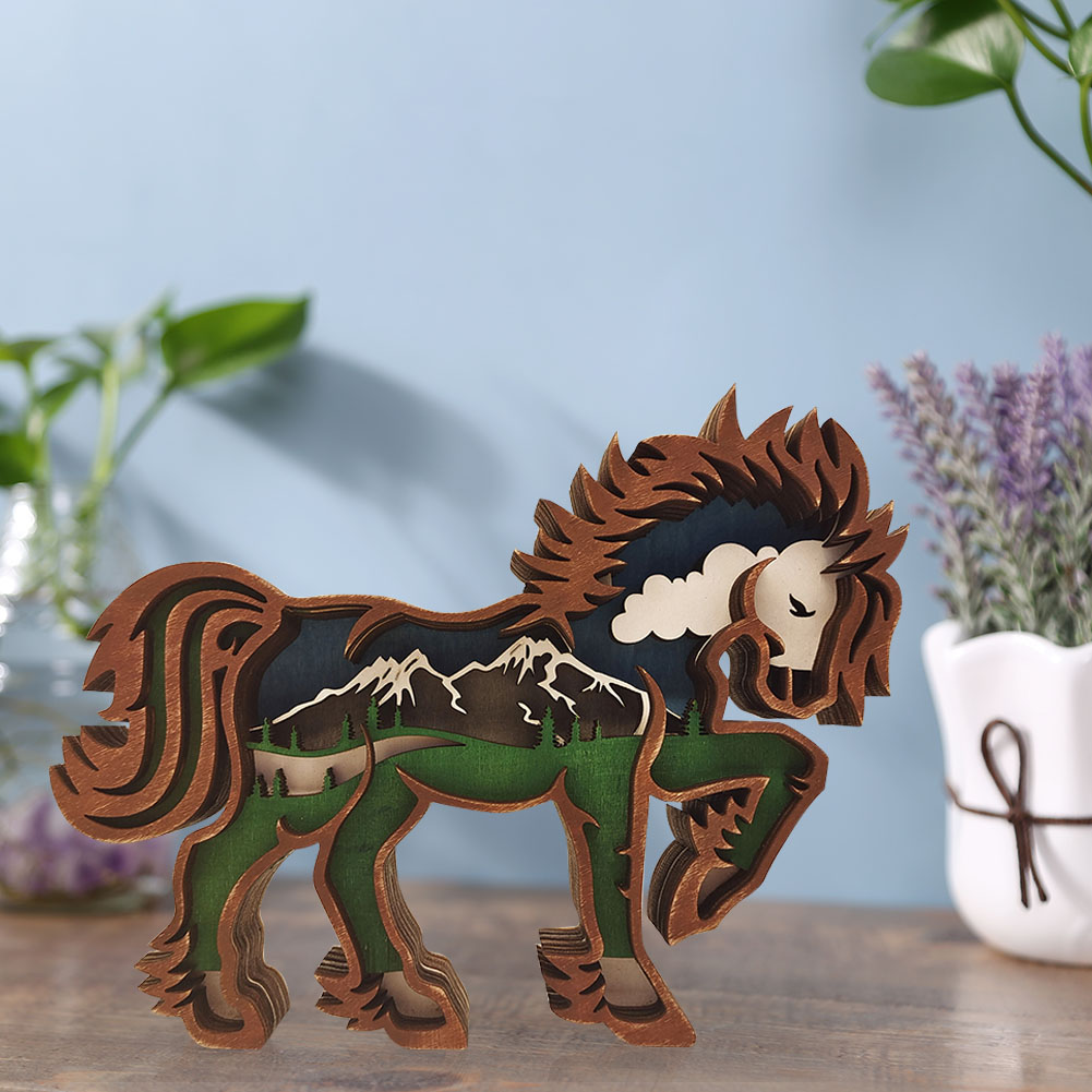 Wooden Horse Eagle Statue Animal Carving Handcraft Home Desktop Ornaments