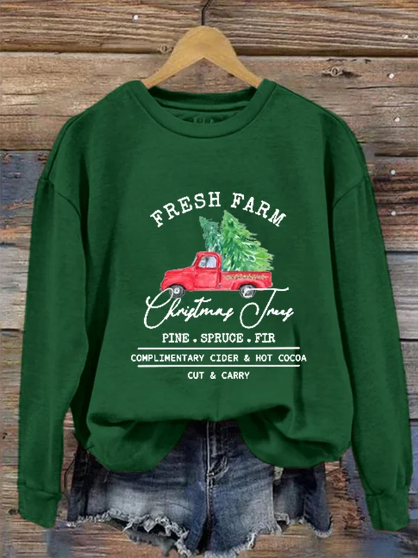 Women's Christmas Tree Farm Fresh Pine Spruce Fir Cedar Printed Sweatshirt - BSRTRL0052