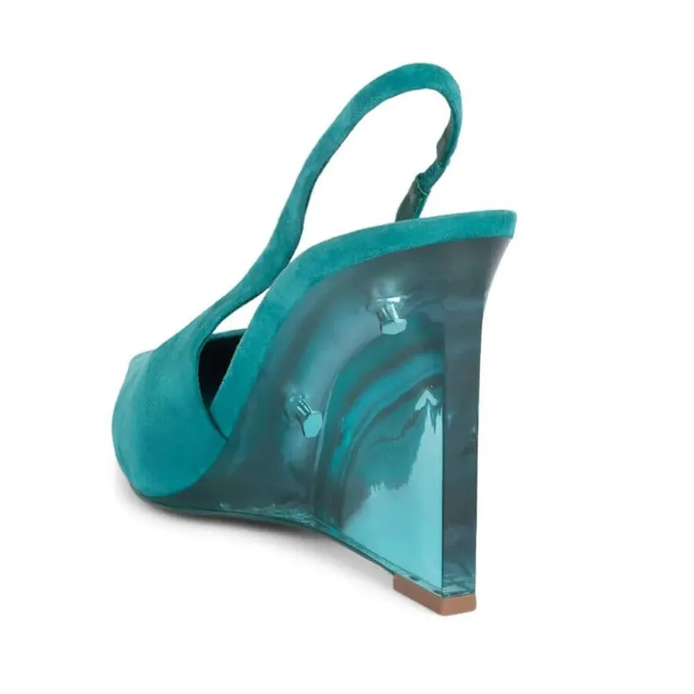 Turquoise Pointed Toe High Heel Slingback Wedge Pumps for Women